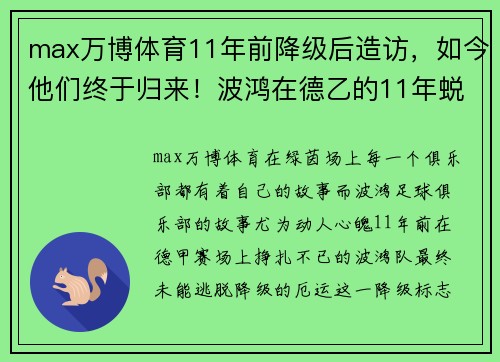 max万博体育11年前降级后造访，如今他们终于归来！波鸿在德乙的11年蜕变 - 副本